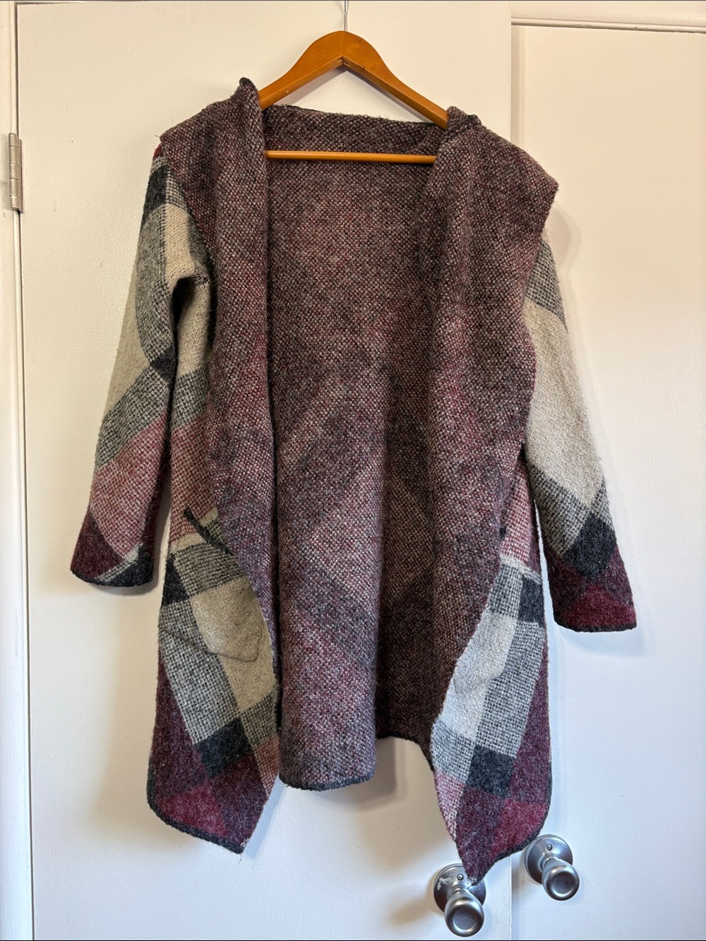 Natural Reflections Plaid Acrylic Blend Hooded Cardigan